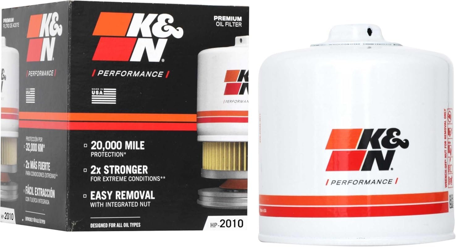 K&N Premium Oil Filter with 20,000 Mile Protection & Wrench-Off Nut fo