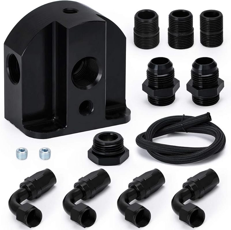 Hypertune Billet Aluminum Oil Filter Relocation Kit with AN12 Braided 