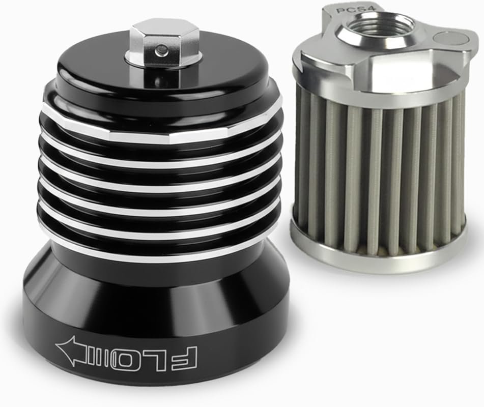 PC Racing FLO Reusable Spin-On Oil Filter with Polished Fins for Harle