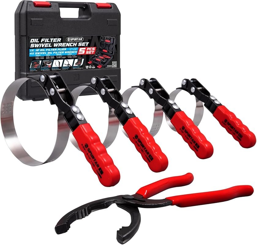Spurtar 5-Piece Swivel Oil Filter Wrench Set 70-133mm for Auto Repair,
