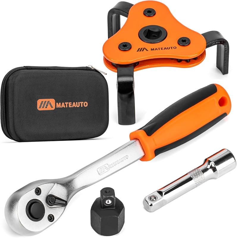 3-Jaw Adjustable Oil Filter Wrench with Ratchet for Tight Spaces, 2-1/