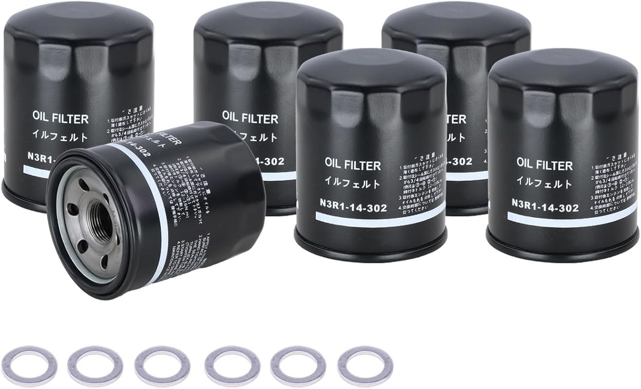 Kefly N3R1-14-302 Oil Filter with Drain Plug Gasket for Mazda RX-8, WRX & WRX STi (6 Pack)