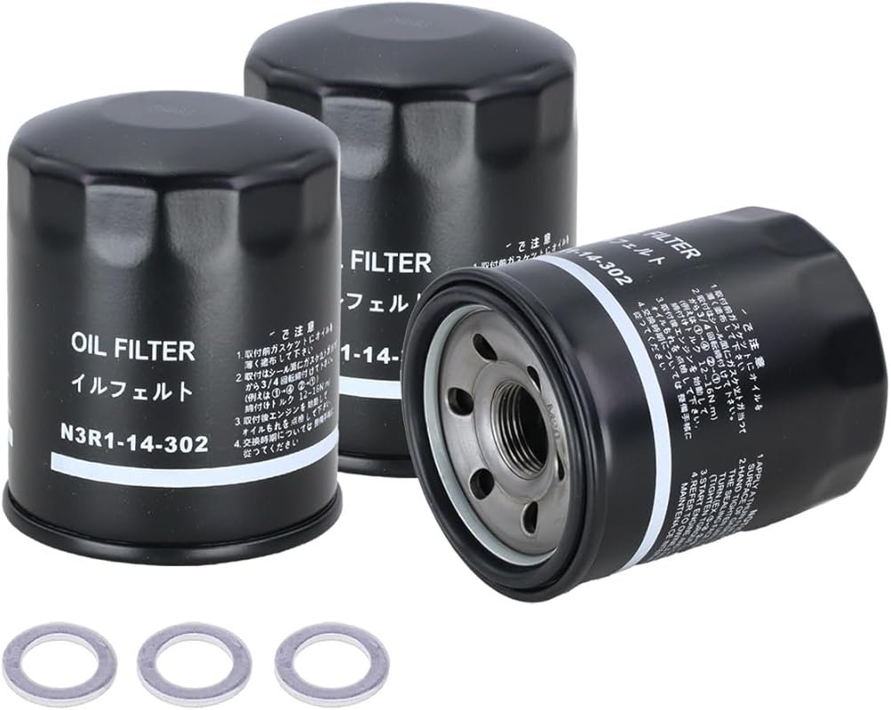 Kefly N3R1-14-302 Oil Filter with Drain Plug Gasket for Mazda RX-8, WRX & WRX STi (3 Pack)