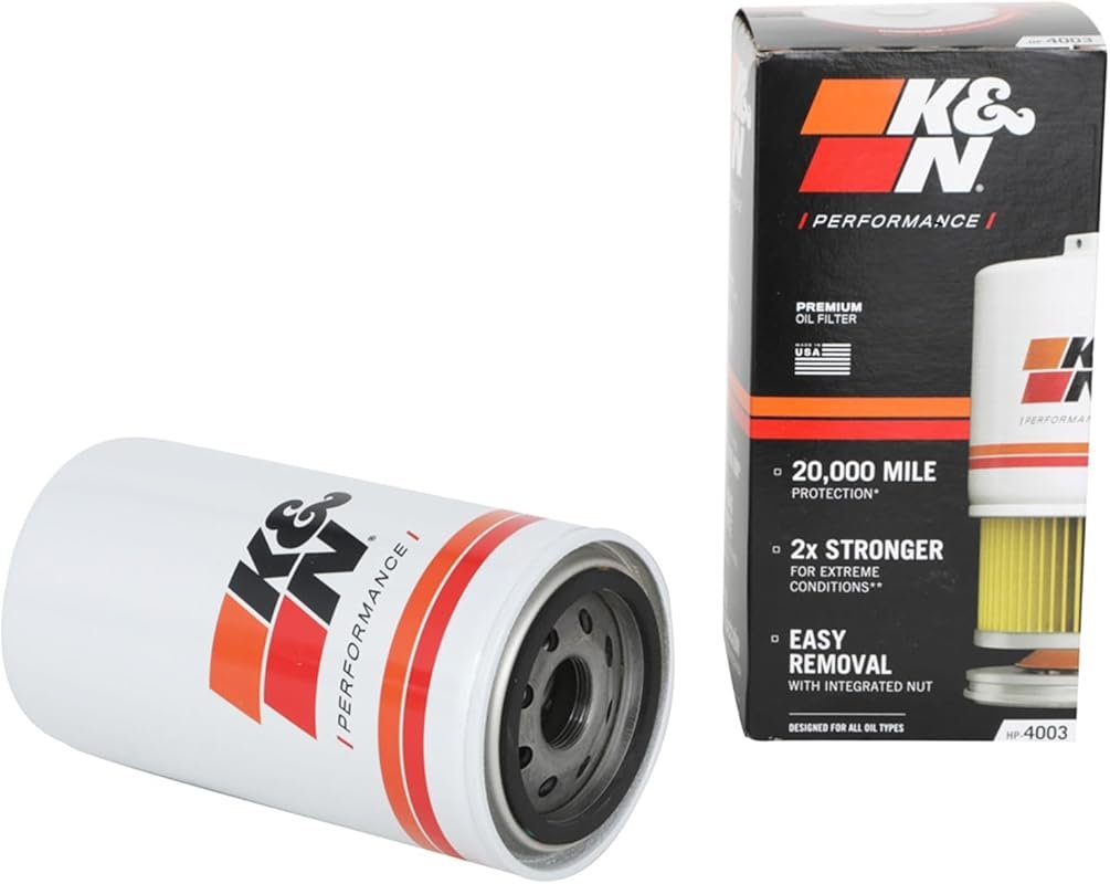 K&N HP-4003 Premium Oil Filter: 20,000-Mile Protection, Wrench-Off Nut