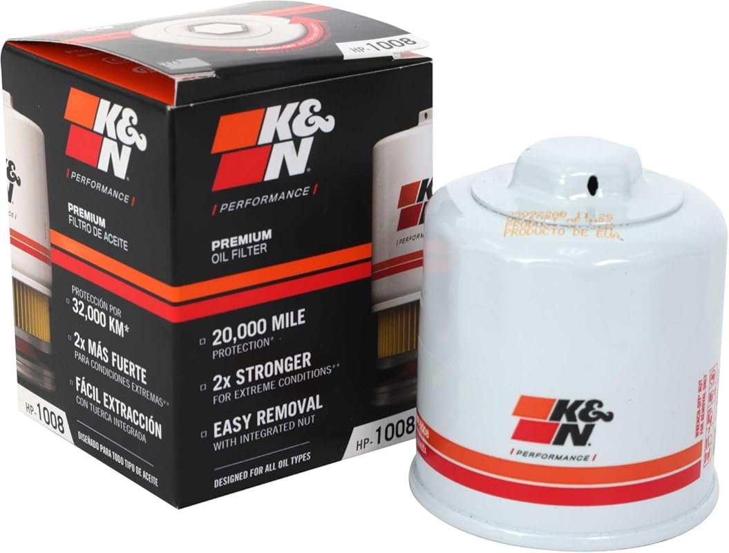 K&N HP-1008 Premium Oil Filter: 20,000-Mile Protection, Wrench-Off Nut
