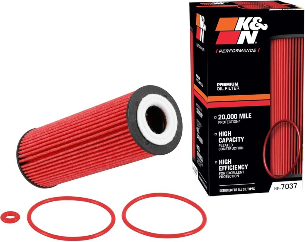K&N HP-7037 Premium Oil Filter – 20,000 Mile Protection, High Capacity