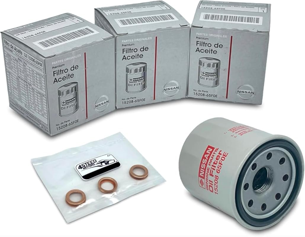 3-Pack Genuine Nissan 15208-65F0E Oil Filter + 4STEED Drain Plug Gasket