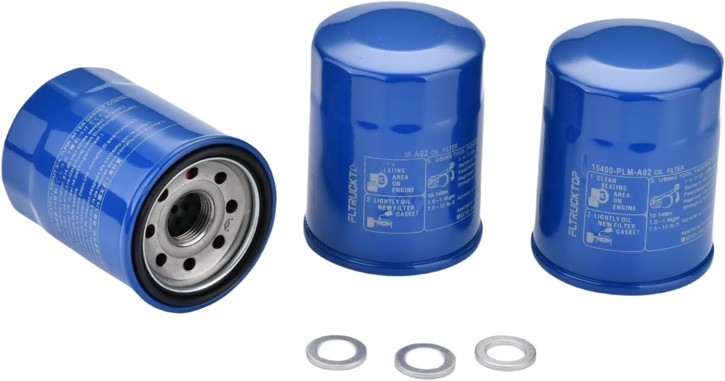 3-Pack 15400-PLM-A02 Oil Filters with 94109-14000 Drain Plug Gaskets f