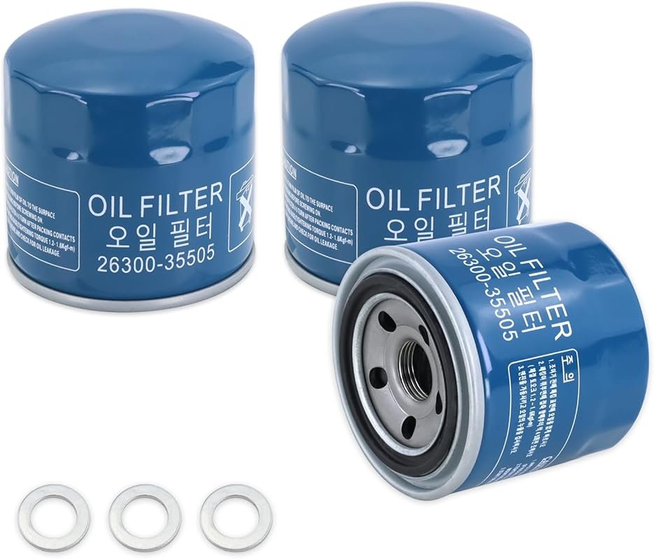 Engine Oil Filter with Drain Plug Gasket for Hyundai & Kia, 3-Pack