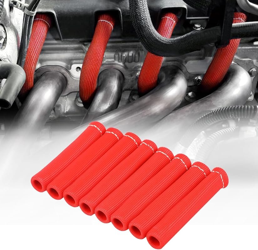 8PCS 2500° Red Spark Plug Boot Protectors Heat Sleeves 6 Inch for LS1 