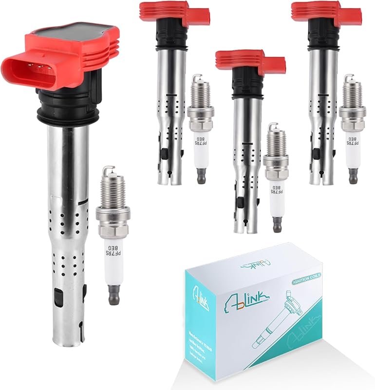 AULINK UF529 Ignition Coil & 4644 Spark Plug Kit for Audi VW 2.0L-5.2L