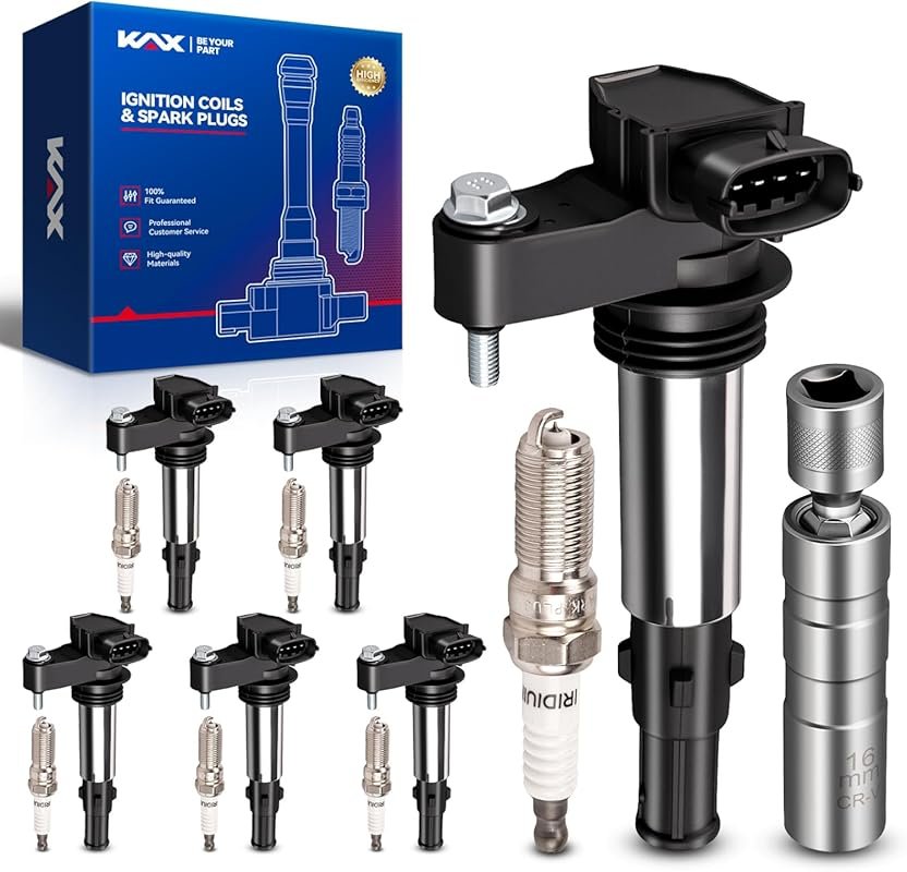 KAX Ignition Coil & Iridium Spark Plug Kit for Cadillac SRX STS, Chevr