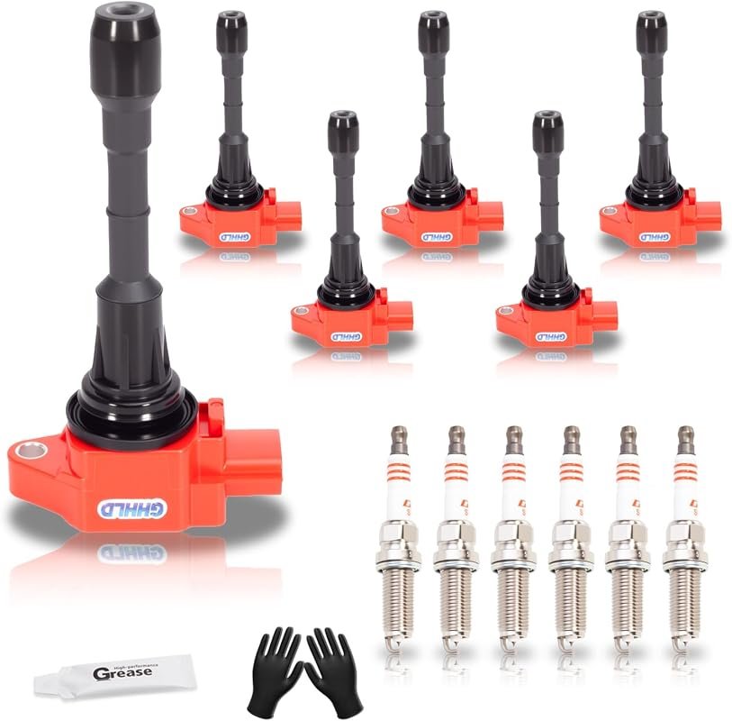 Upgraded Red Ignition Coil Pack and Spark Plugs for Nissan 370Z and In