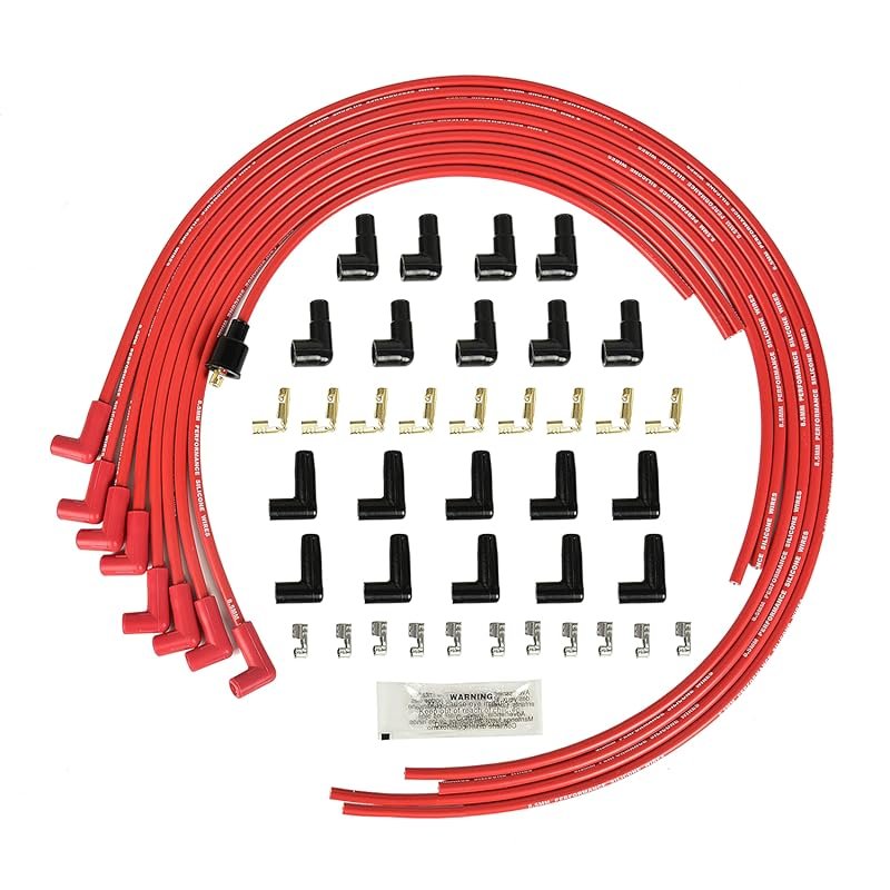 Universal 8.5mm Spark Plug Wire Set with Red Silicone Jacket and 90 De
