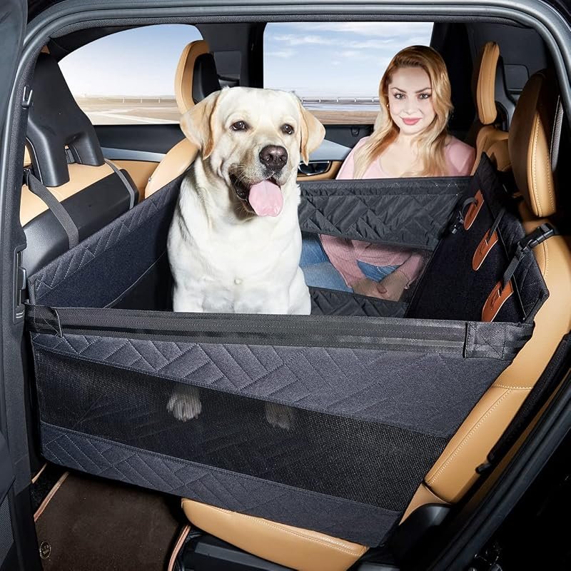 TKYZ Large Dog Car Seat with Back Seat Extender and Durable Hard Botto