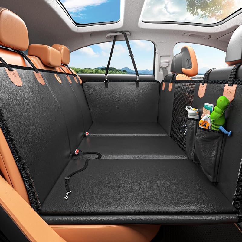 Premium PU Leather Hard Bottom Dog Car Seat Cover and Back Seat Extend