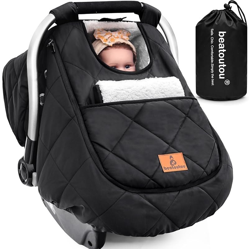 Waterproof Winter Baby Car Seat Cover with Thick Fleece Lining, Breath