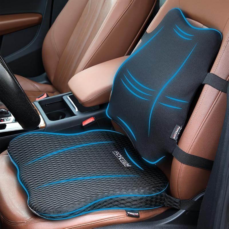 FORTEM Memory Foam Car Seat Cushion and Lumbar Support Pillow Set for 