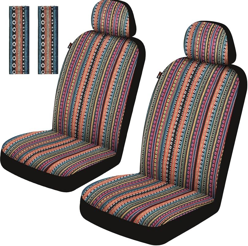 Baja Saddle Blanket Front Car Seat Covers - Durable 6-Piece Set in Ora