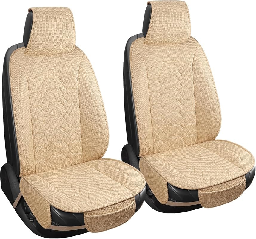 Premium Linen Front Car Seat Covers for Automotive Vehicles - Durable 