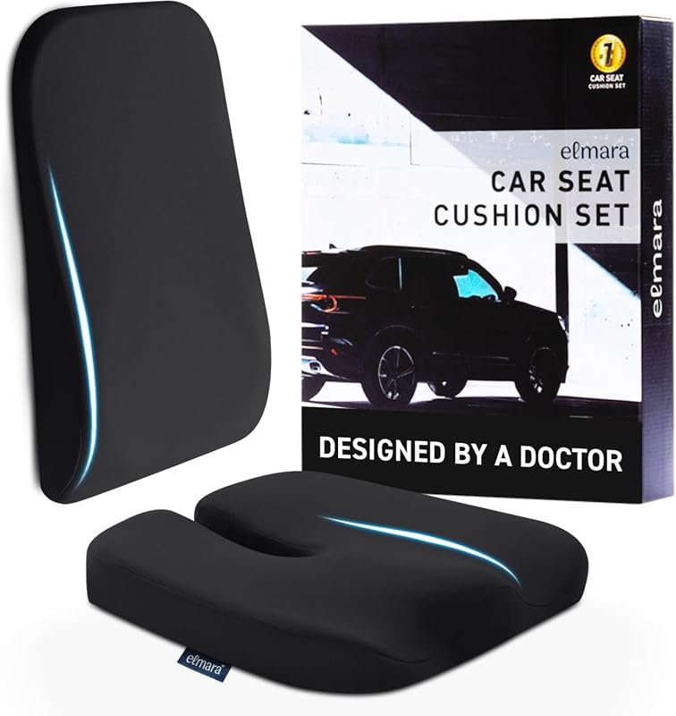 Elmara Doctor-Designed Memory Foam Car Seat Cushion and Lumbar Back Su