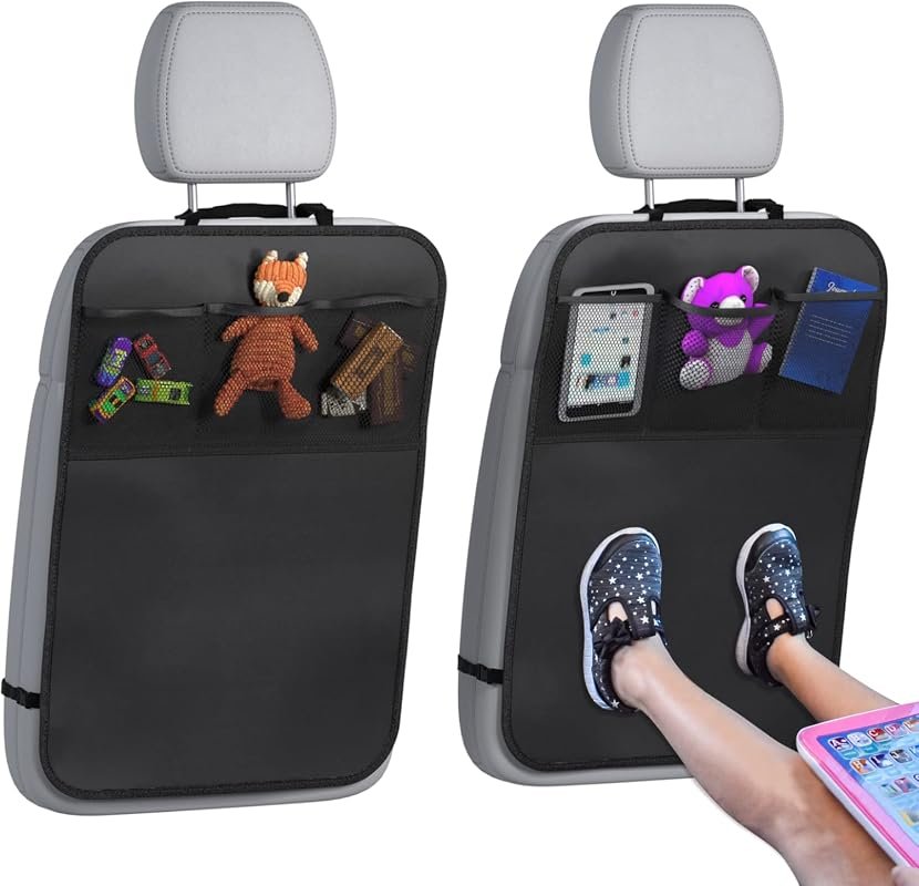 lebogner Back Seat Cover and Organizer, 2 Pack Waterproof Kick Mats fo