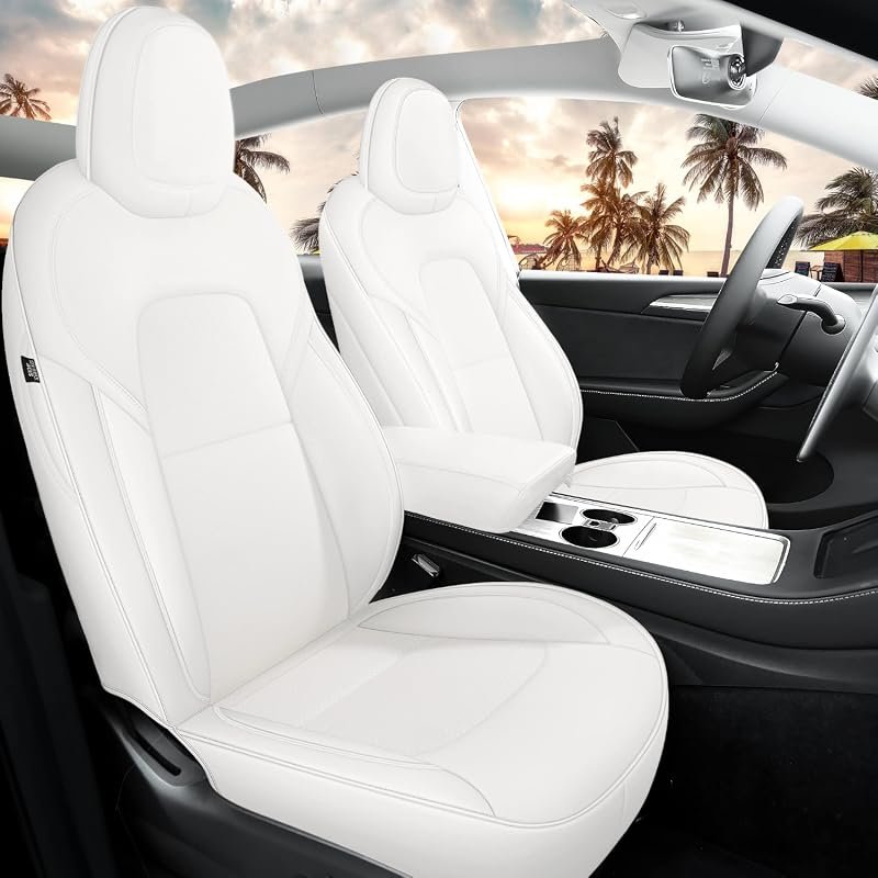 Tesla Model Y White Leather Covers