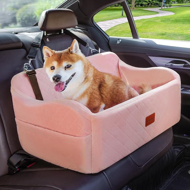 Lealchum Large Elevated Dog Car Seat with Dual Safety Leashes Removabl