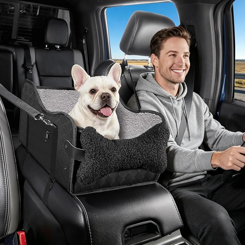 Elevated Center Console Dog Car Seat for Small Pets Travel Booster Bed