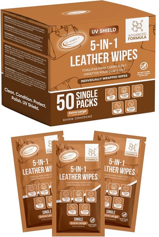 Air Jungles 5-in-1 Leather Cleaner Wipes with UV Protection for Furnit