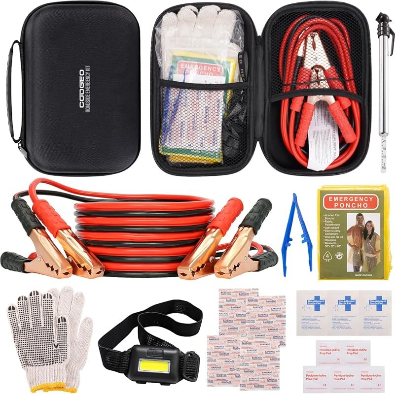 Comprehensive Car Emergency Roadside Safety Kit Complete with Heavy Du