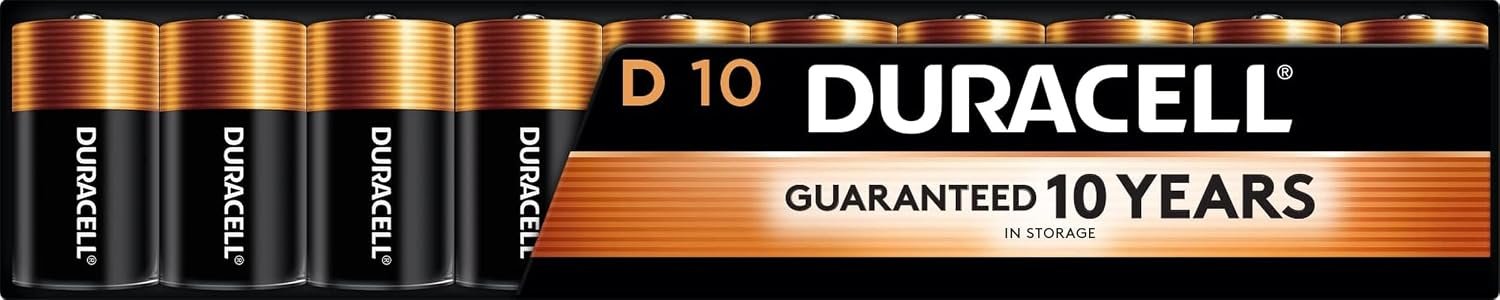 DURACELL Coppertop D Batteries, 10 Count Pack, Featuring a 10-Year She