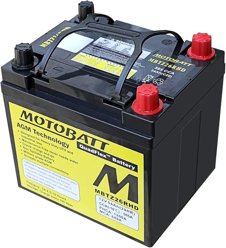 MOTOBATT MBTZ26RHD 12V 585 CCA 54Ah 4-Terminal AGM ATV Battery Replace