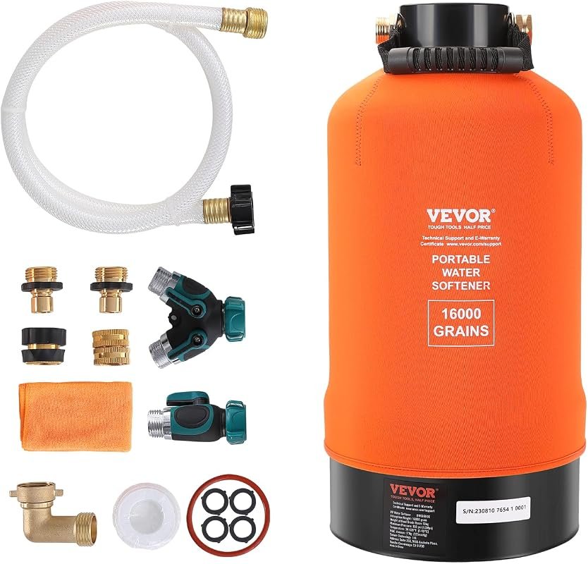 VEVOR 16,000 Grain Portable RV Water Softener with Brass Fittings and