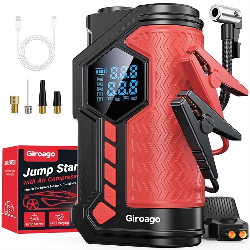 6000A Peak Car Jump Starter with 150PSI Digital Tire Inflator, Portabl