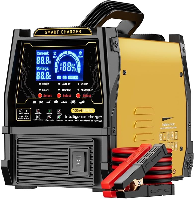 Advanced 12V 24V Car Battery Charger, 15A Automatic Maintainer with Pu