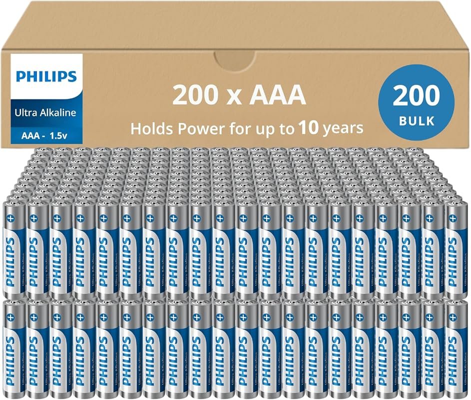 PHILIPS AAA Batteries 200 Bulk Pack, 1.5v Ultra Alkaline Batteries wit