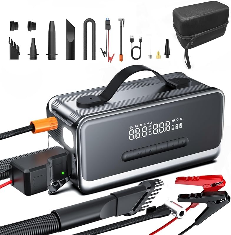 Portable Tire Inflator and Car Jump Starter Air Compressor for Emergen