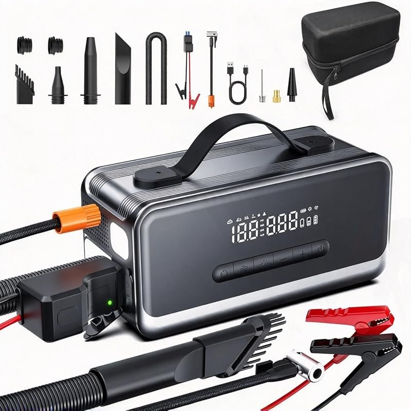 Portable Tire Inflator Air Compressor Combined with Car Jump Starter a