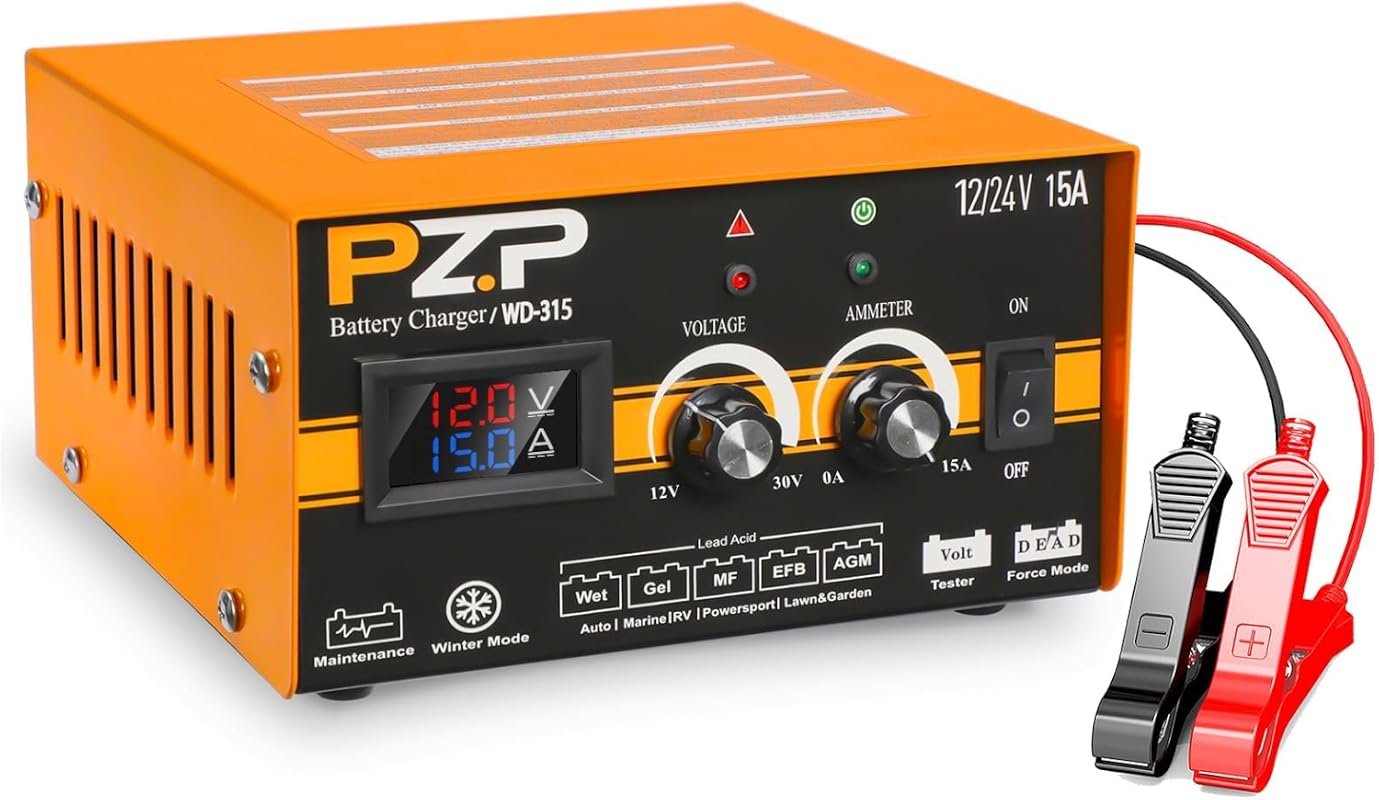 PZP 0-15Amp 12V 24V Manual Battery Charger and Maintainer with Arbitra