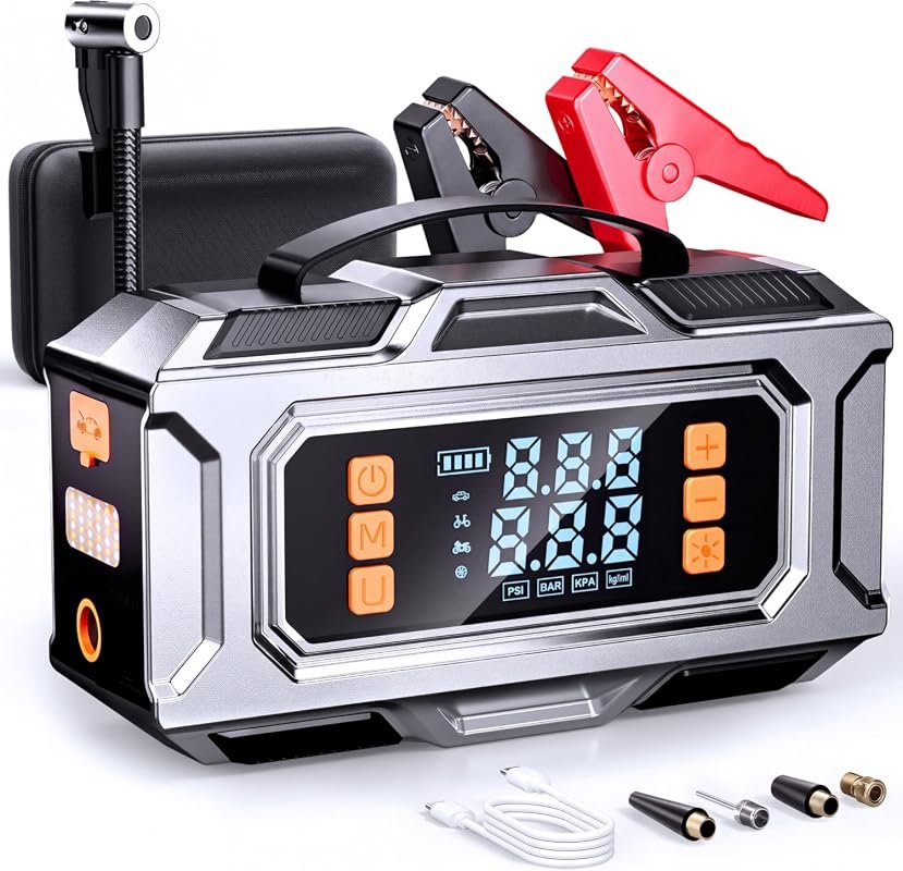 8000A Portable Car Jump Starter with 180PSI Air Compressor